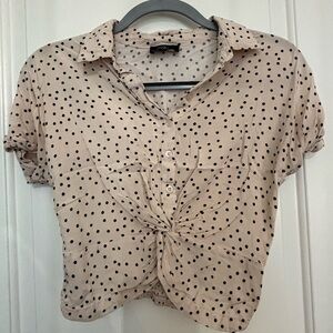 Polka Dot Twist Front Button-Up Women’s Top